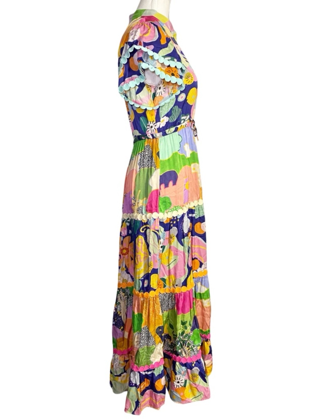 Celia B Vibrant Abstract Print Tiered
Button Down Maxi Dress - Scallop Trim - Picture 3 of 16